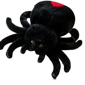 Super Cute! Black Red Faux Fur Spider Plush Plushie Kawaii Goth Whimsygoth 8”
